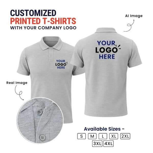 Customized Polo T-Shirt With Your Company Logo | Order Logo Printed Tees | printonorders.com - Gray