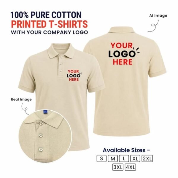 Customized 100% Pure Cotton Polo T-Shirt With Your Company Logo | Order Logo Printed Tees | printonorders.com - Beige